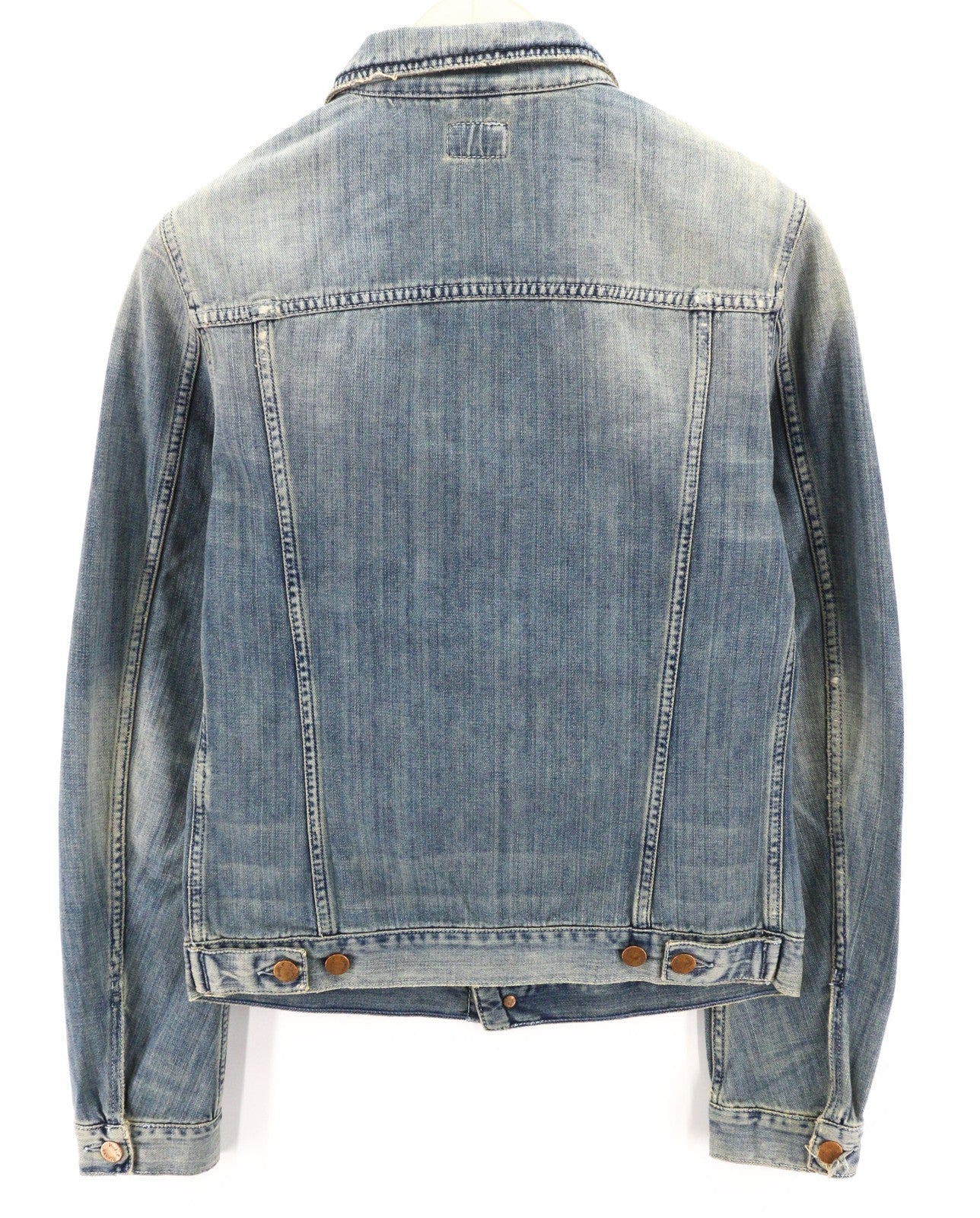 NUDIE JEANS Billy Men Jacket S Denim Light Shades Buttoned Spread Blue Logo