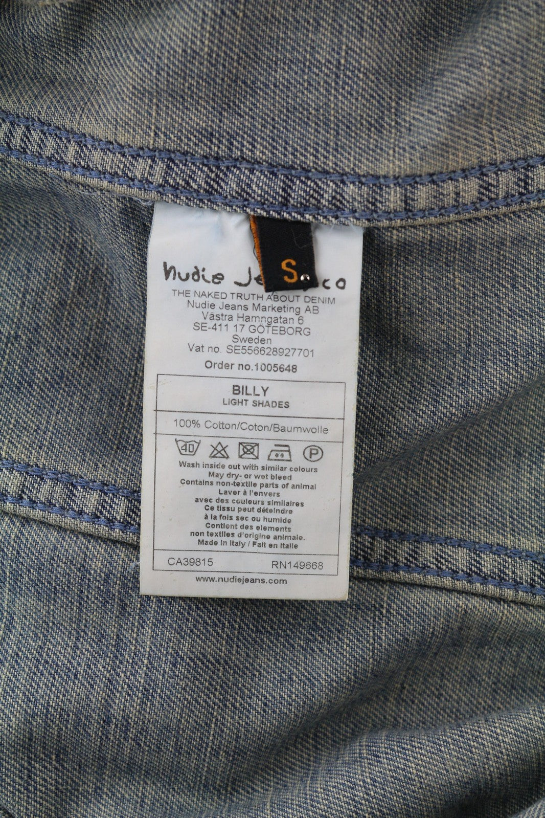 NUDIE JEANS Billy Men Jacket S Denim Light Shades Buttoned Spread Blue Logo