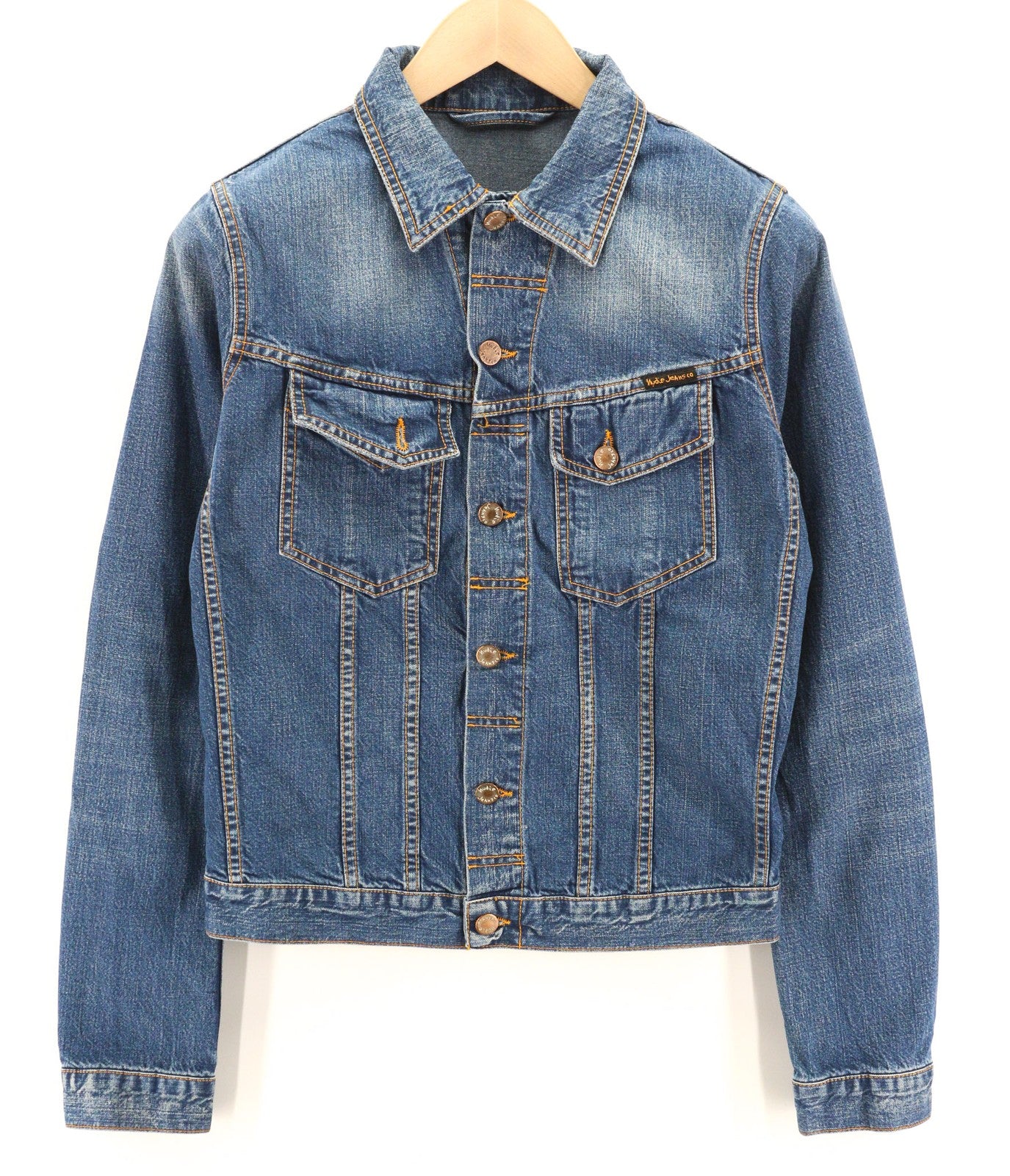 NUDIE JEANS Terry Recycle Worn In Mens Jacket S Blue Wash Cotton Denim Unlined