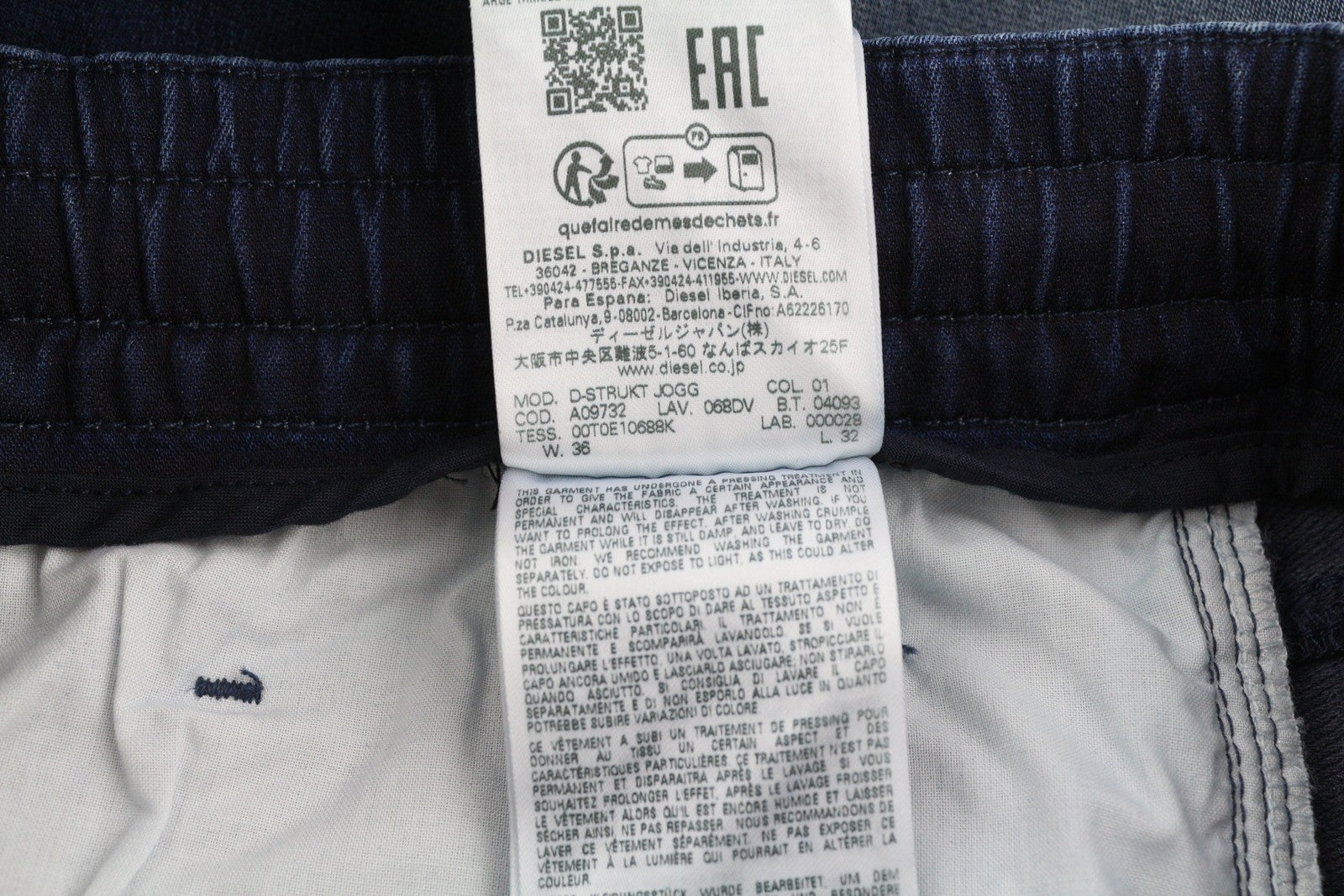 DIESEL D-Strukt Jogg 068DV Men Jeans W36/L32 Elastic Waist Stretch Blue RRP€295