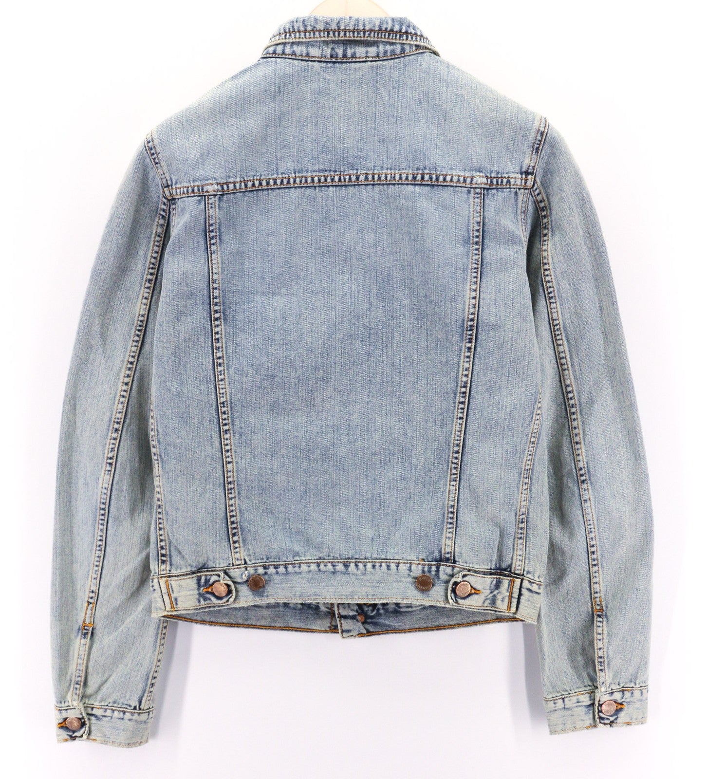 NUDIE JEANS Terry Men Jacket S Denim Bleach Blue Washed Spread Cotton Buttoned