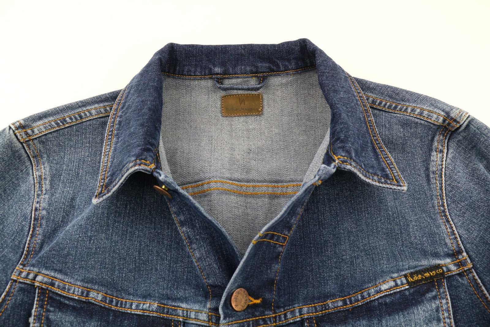 NUDIE JEANS Perry Org. Excellent Blue Mens Jacket M Denim Wash Stretchy Blue