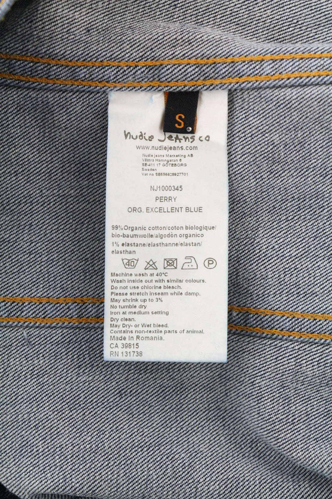 NUDIE JEANS Perry Org. Excellent Blue Mens Jacket S Denim Cotton Stretchy Blue