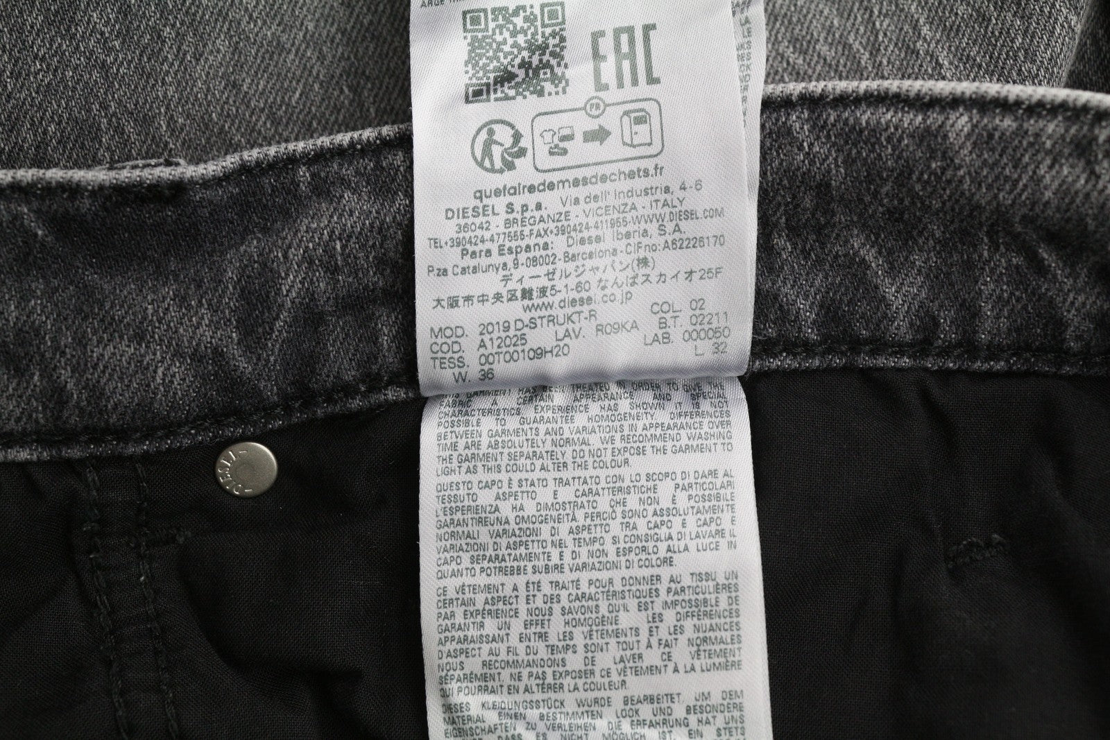 DIESEL 2019 D-Strukt R09KA Men Jeans W36/L32 Denim Grey Washed Slim Zip RRP€225