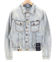 NUDIE JEANS Terry Men Jacket M Denim Bleach Washed Spread Neck Cotton Buttoned