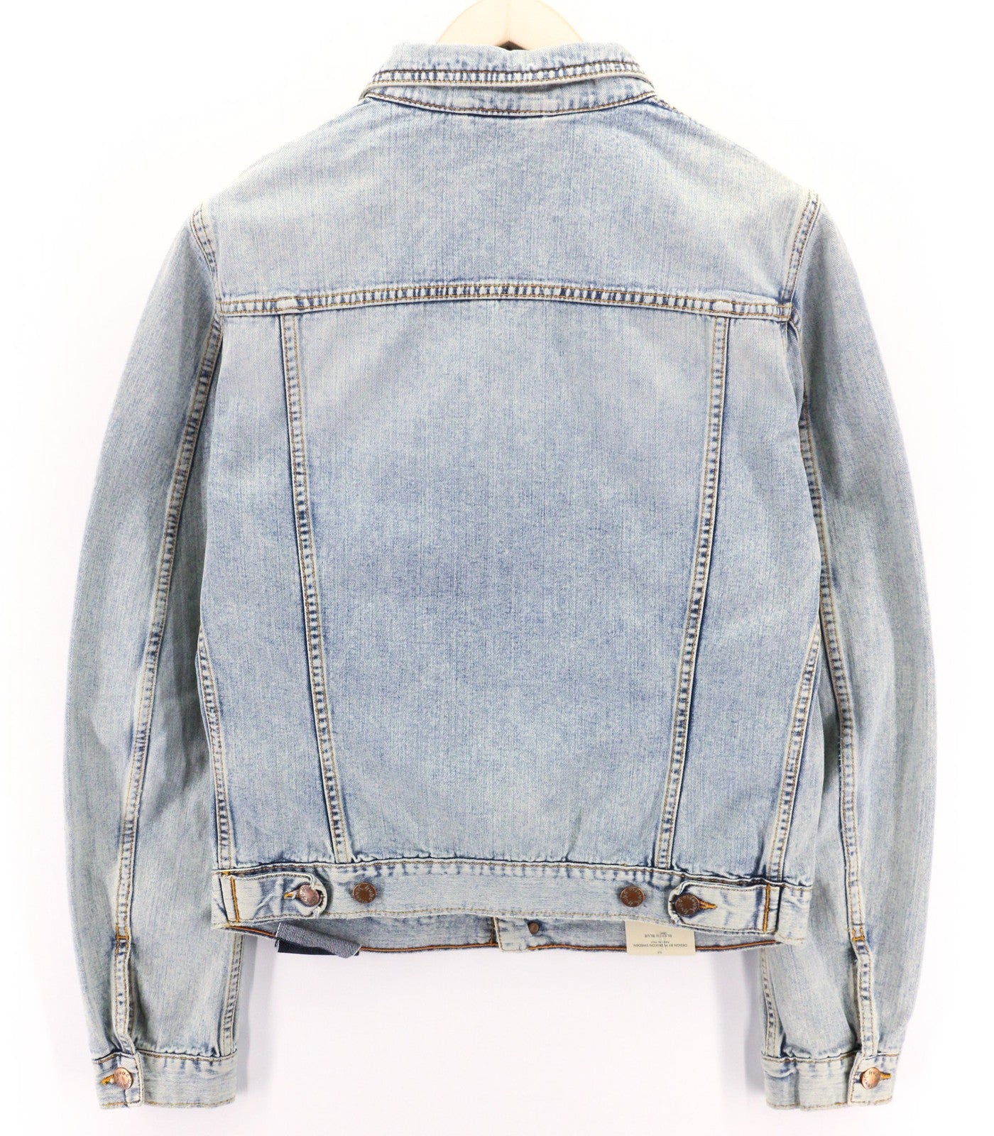 NUDIE JEANS Terry Men Jacket M Denim Bleach Washed Spread Neck Cotton Buttoned