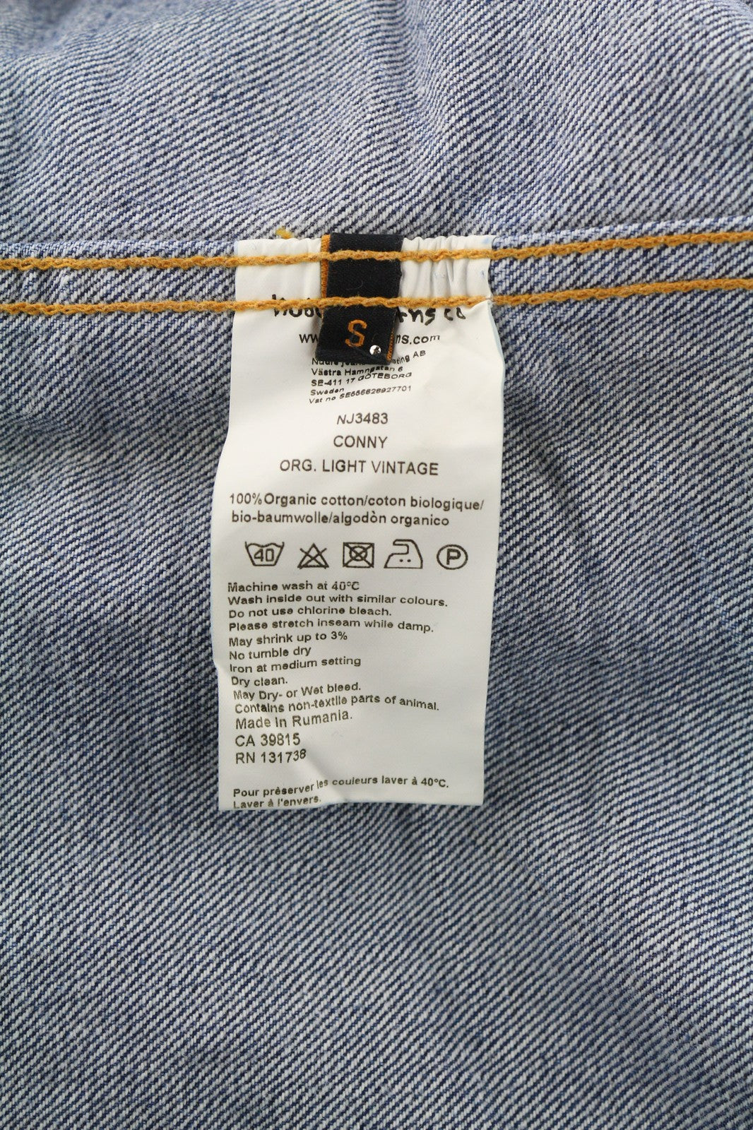 NUDIE JEANS Conny Org. Light Vintage Mens Jacket S  Cotton Denim Wash Blue