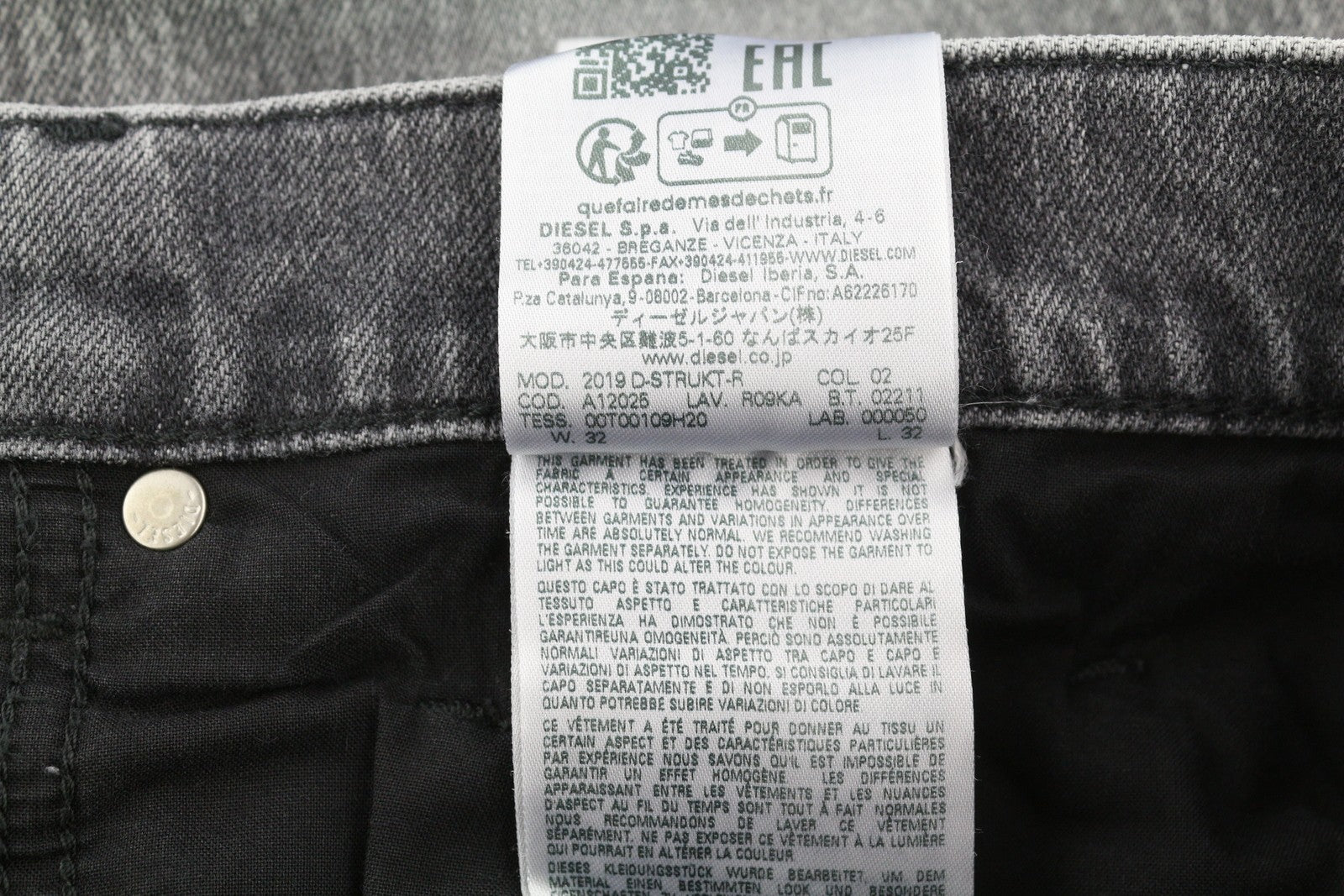 DIESEL 2019 D-Strukt R09KA Men Jeans W32/L32 Denim Grey Washed Slim Zip RRP€225