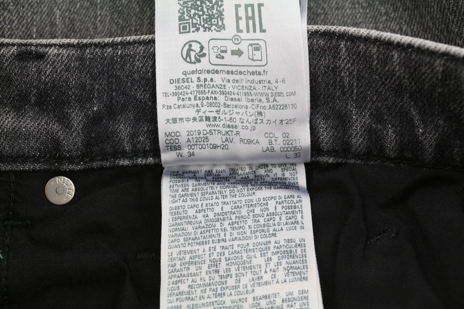 DIESEL 2019 D-Strukt R09KA Men Jeans W34/L32 Denim Grey Washed Slim Zip RRP225