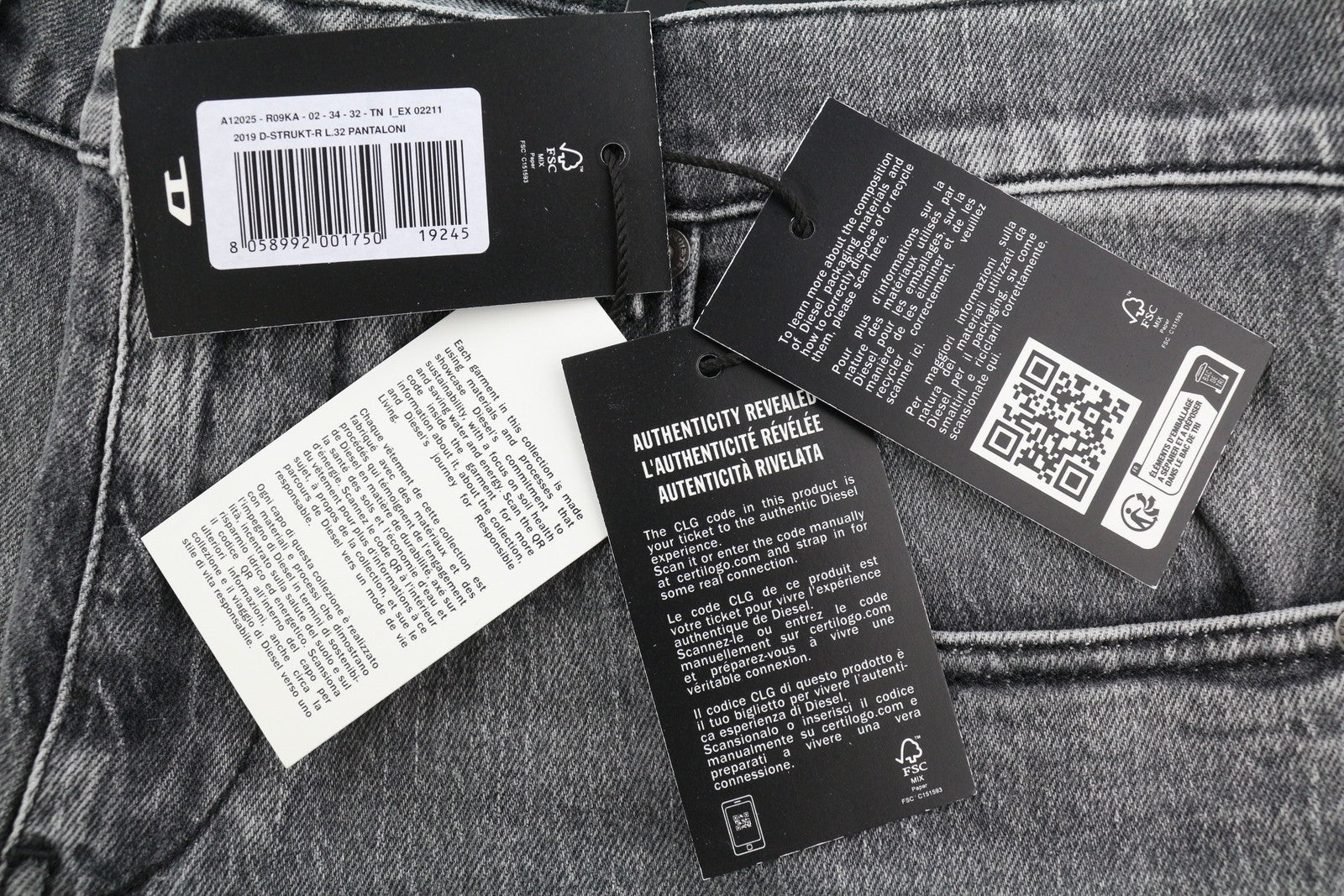 DIESEL 2019 D-Strukt R09KA Men Jeans W34/L32 Denim Grey Washed Slim Zip RRP225