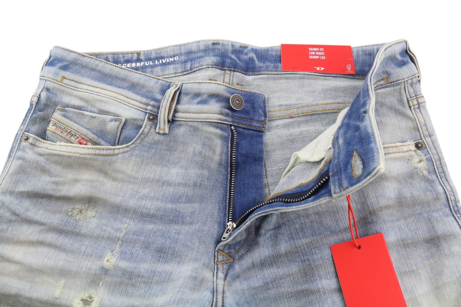 DIESEL 1979 Sleenker 09F08 Men Jeans W32/L32 Low Waist Skinny Paint Blue RRP€295