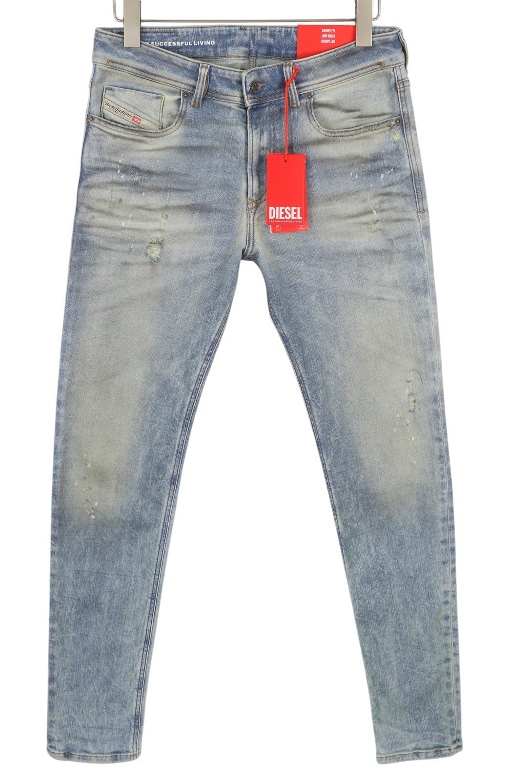 DIESEL 1979 Sleenker 09F08 Men Jeans W32/L32 Low Waist Skinny Paint Blue RRP€295