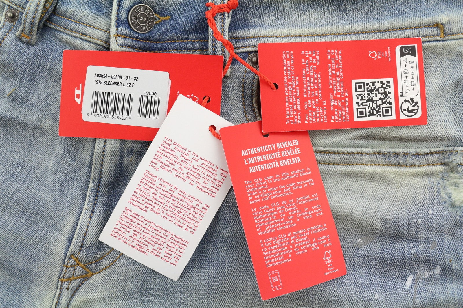 DIESEL 1979 Sleenker 09F08 Men Jeans W32/L32 Low Waist Skinny Paint Blue RRP€295