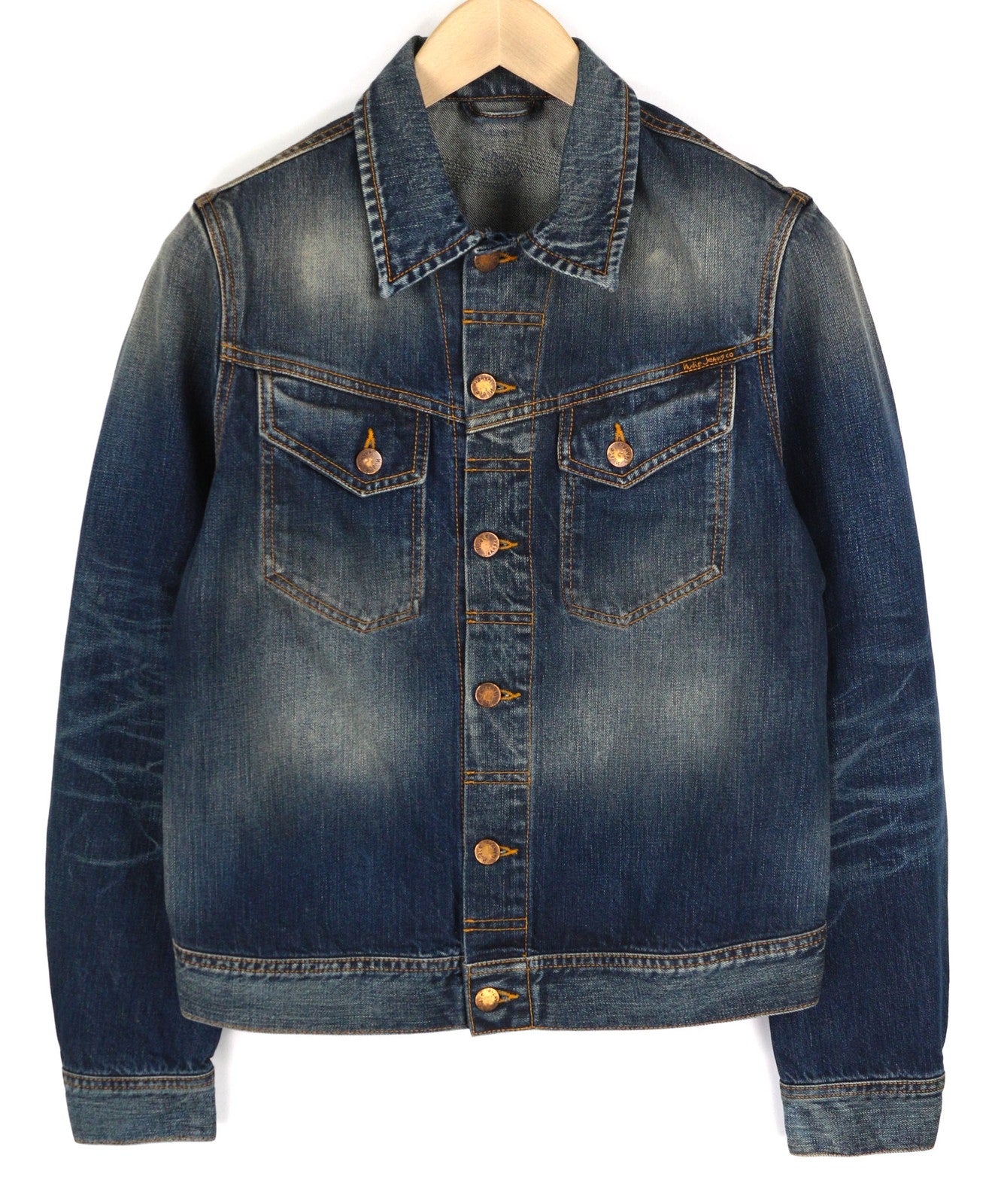 NUDIE Conny Men Jacket S Organic Night Rain Buttoned Neck Washed Denim