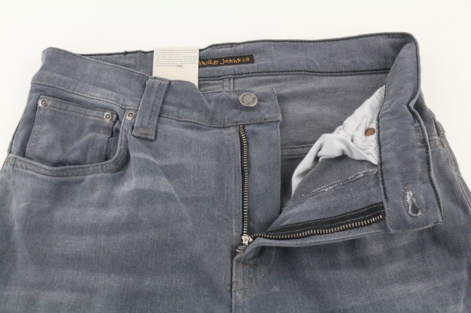 NUDIE JEANS Thin Finn Mens Jeans W30/L32 Slim Grey Cotton Elastane Faded Wash