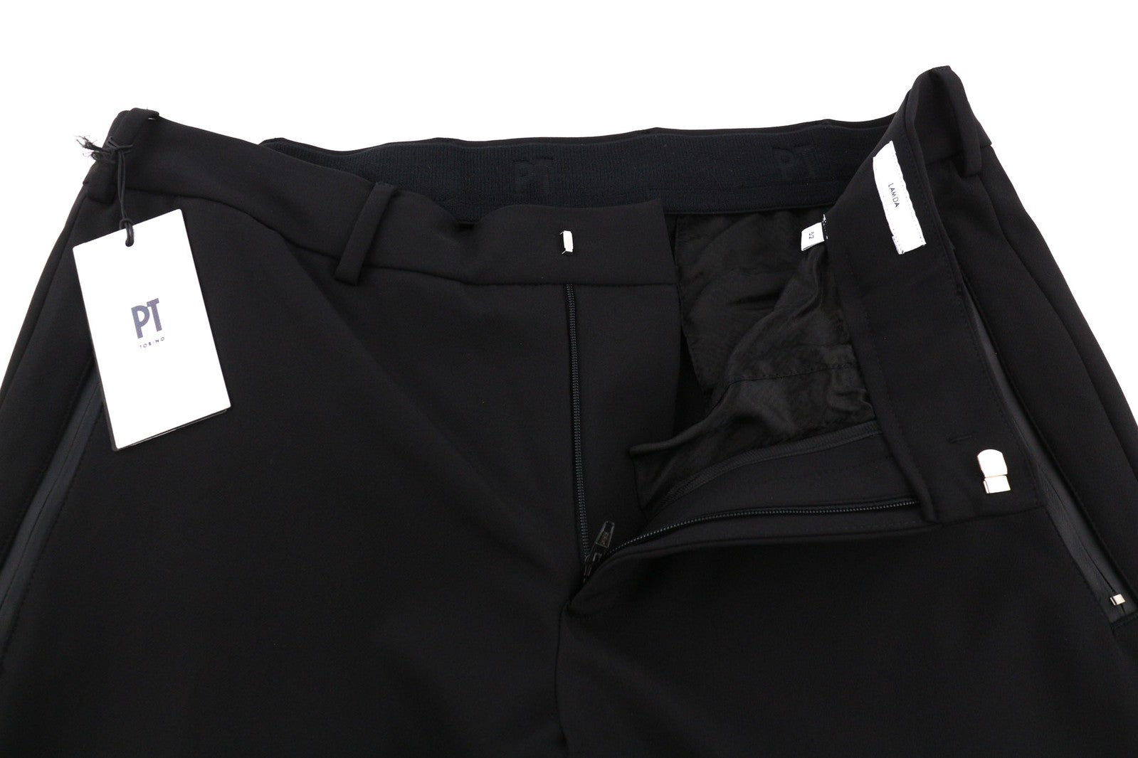 PT TORINO Lamda Men Trousers 52 W33 Black Chino Unfinished Hem Slim Fit Zipper