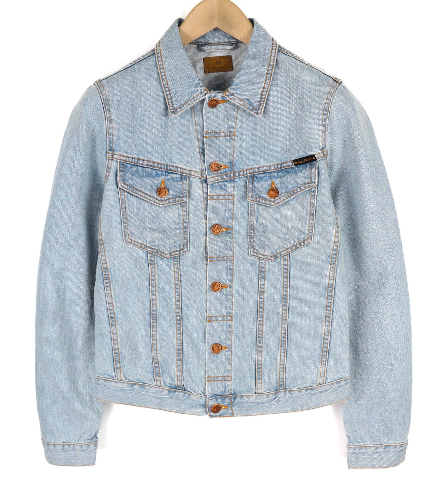 NUDIE Perry Men Jacket S Organic Saltwater Shades Buttoned Neck Denim Logo