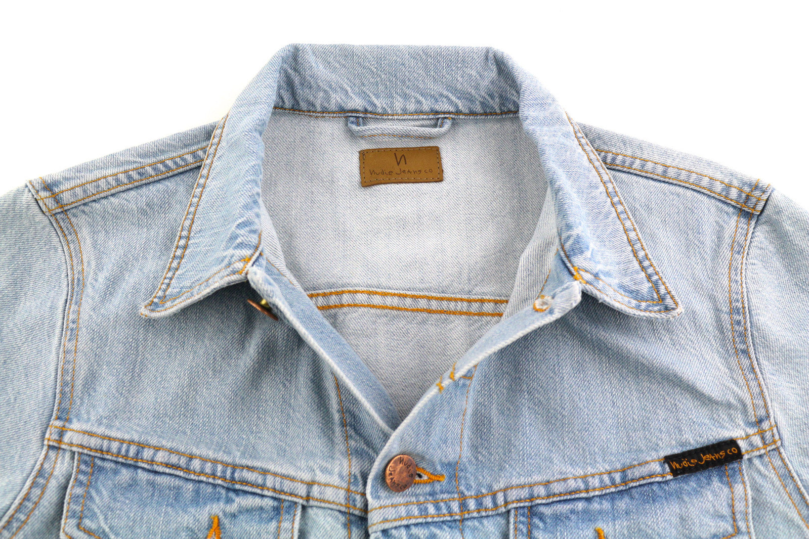 NUDIE Perry Men Jacket S Organic Saltwater Shades Buttoned Neck Denim Logo