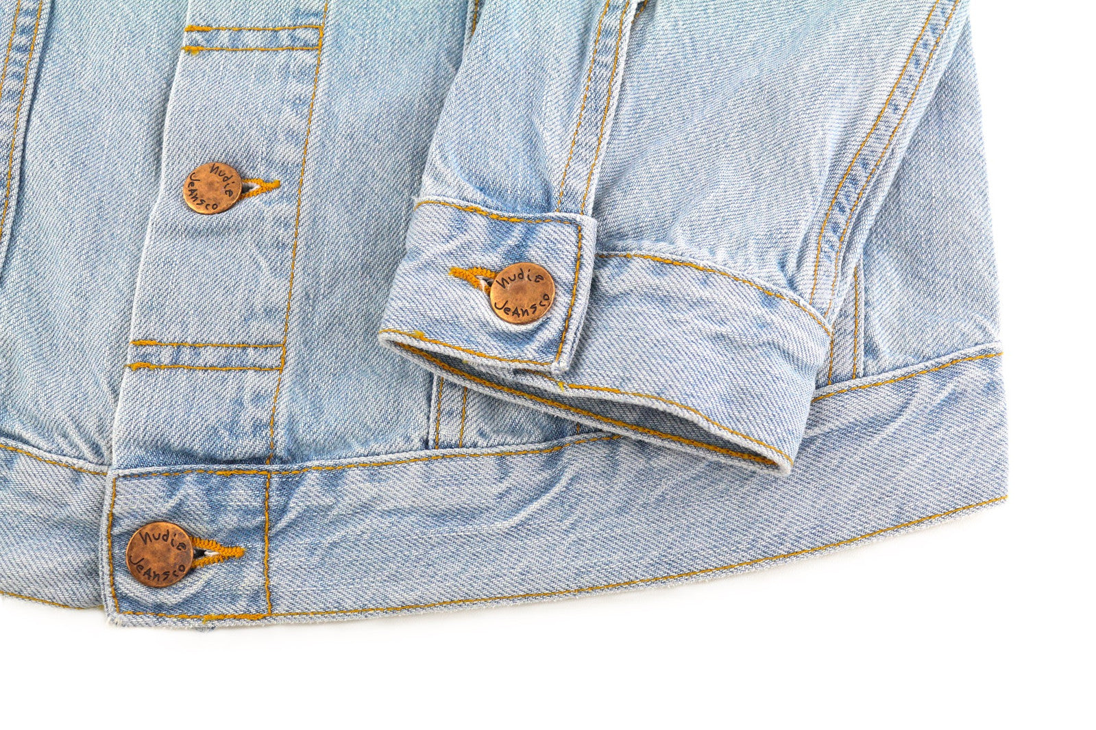 NUDIE Perry Men Jacket S Organic Saltwater Shades Buttoned Neck Denim Logo