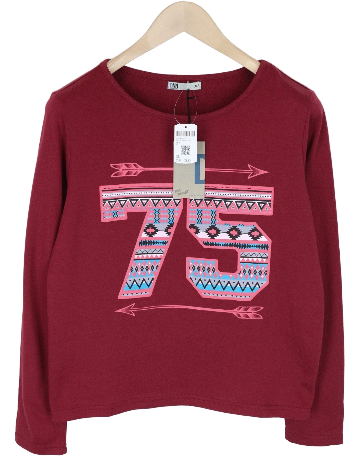 BLACK OUT Red Sweatshirt XS Cotton Blend Pullover Women's Dnn Denim Long Sleeve