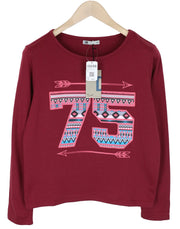 BLACK OUT Red Sweatshirt XS Cotton Blend Pullover Women's Dnn Denim Long Sleeve