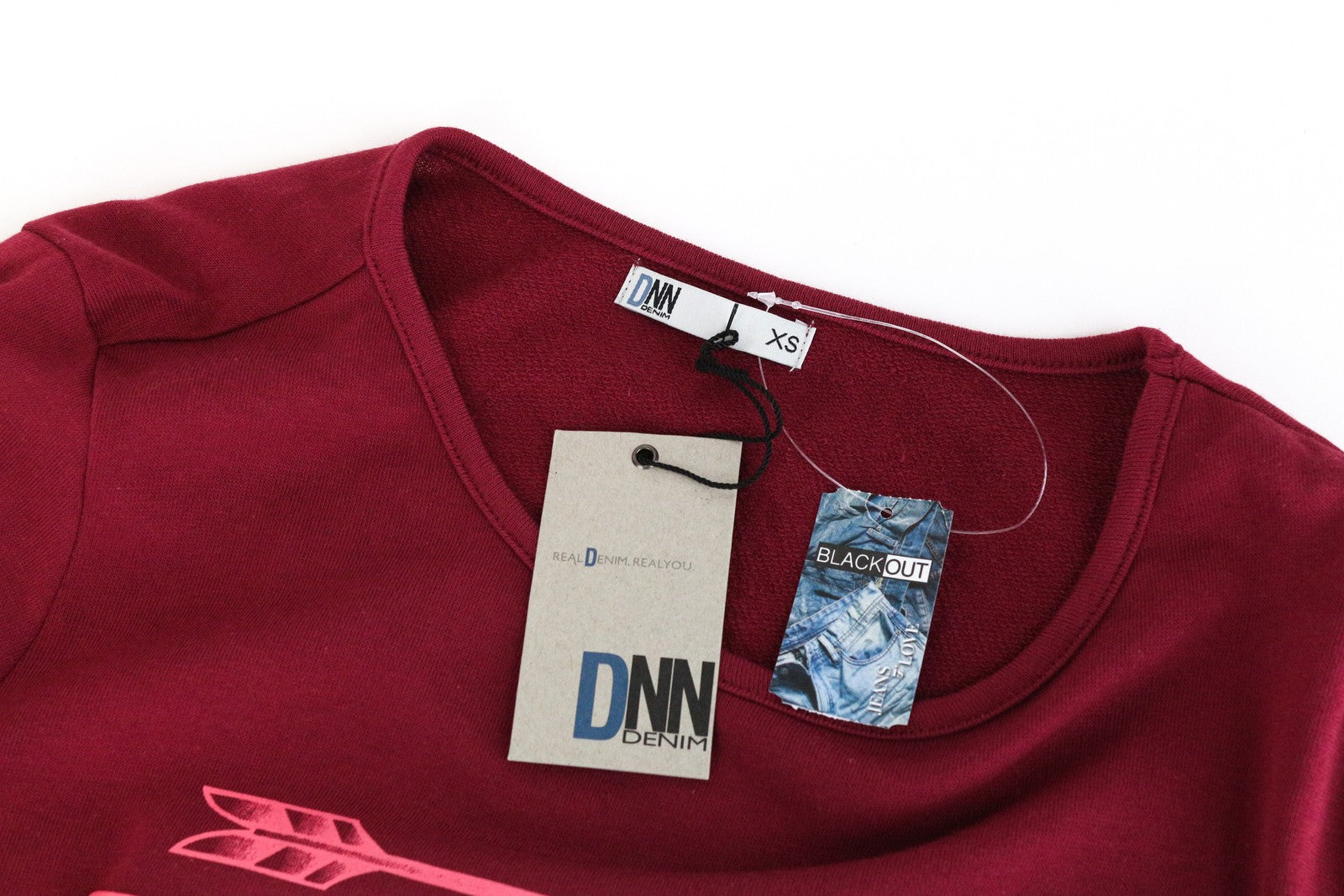 BLACK OUT Red Sweatshirt XS Cotton Blend Pullover Women's Dnn Denim Long Sleeve