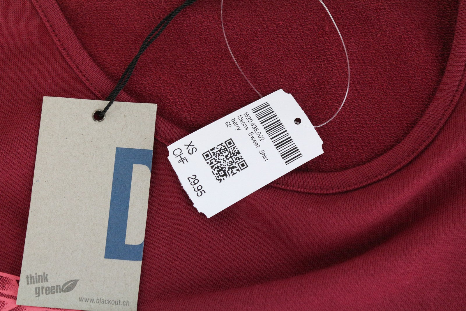 BLACK OUT Red Sweatshirt XS Cotton Blend Pullover Women's Dnn Denim Long Sleeve