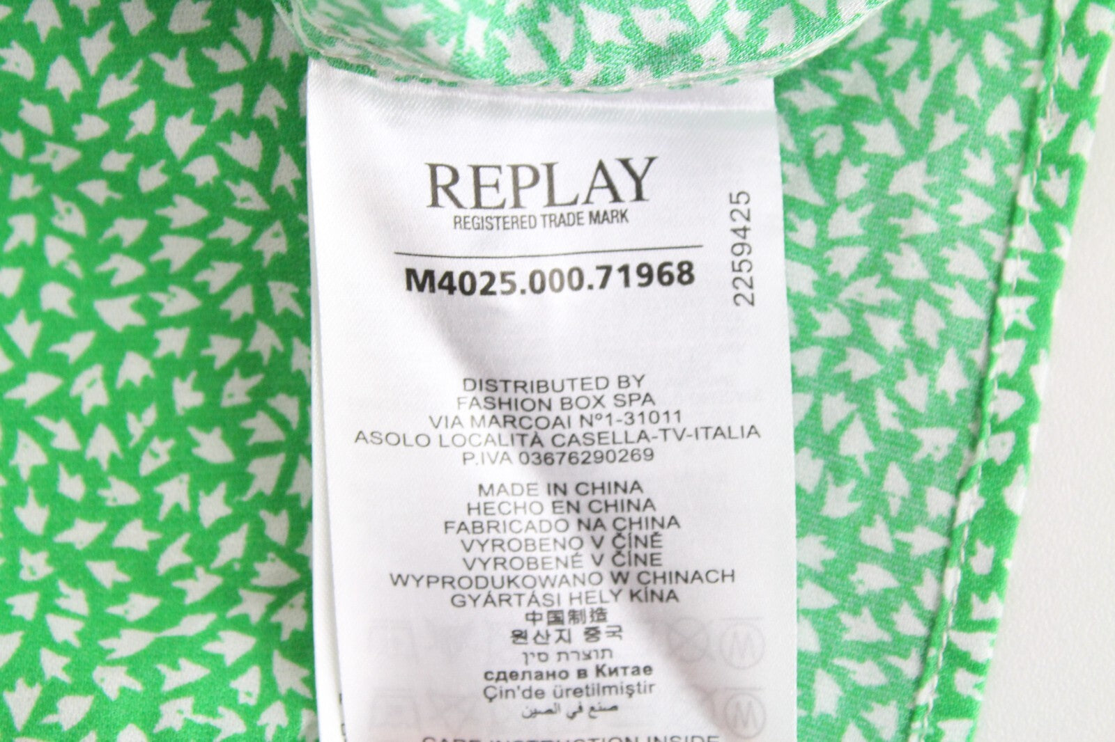 REPLAY Mens 3XL Green Shirt  Cotton White Pattern Button-Up Long Sleeves