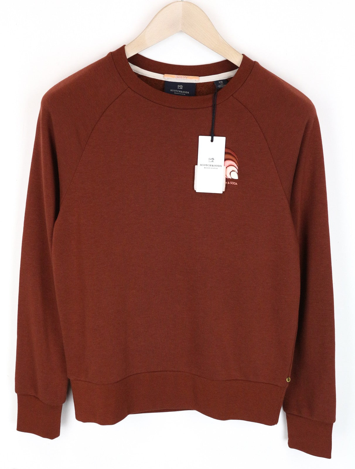 MAISON SCOTCH Women's XS Brown Sweatshirt Pullover Cotton Blend Long Sleeve