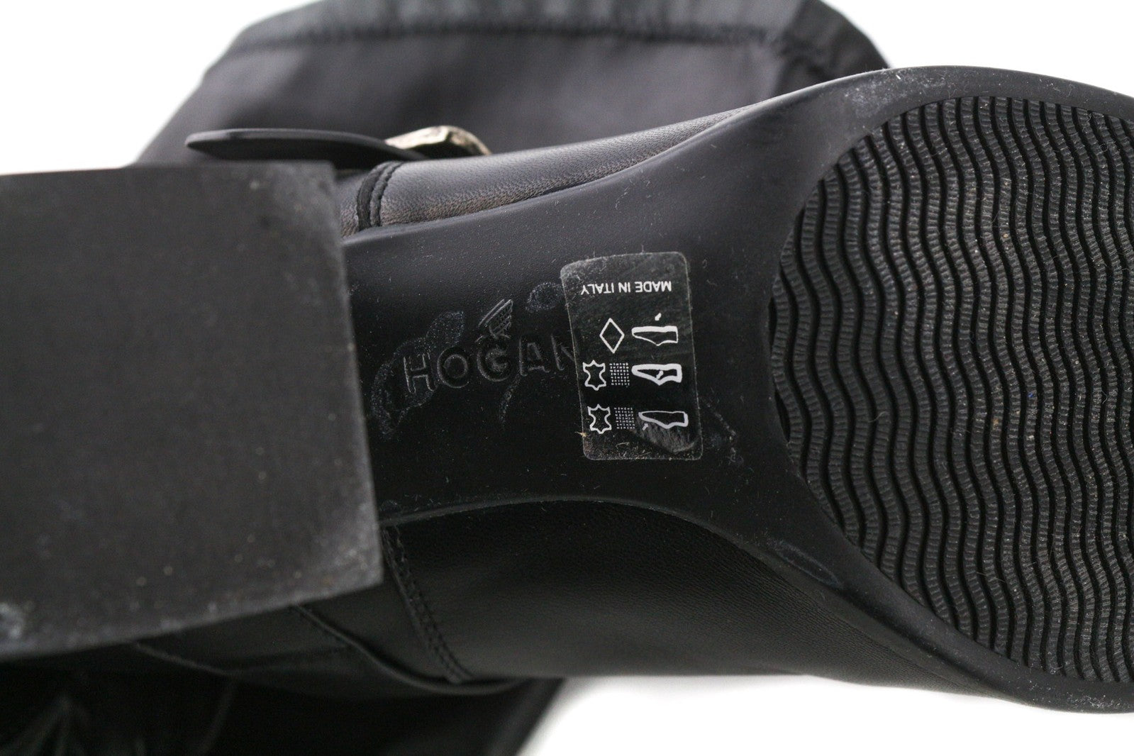 HOGAN Women Shoes EU38.5 Black Genuine Leather Buckled Over-Knee Heel Boots