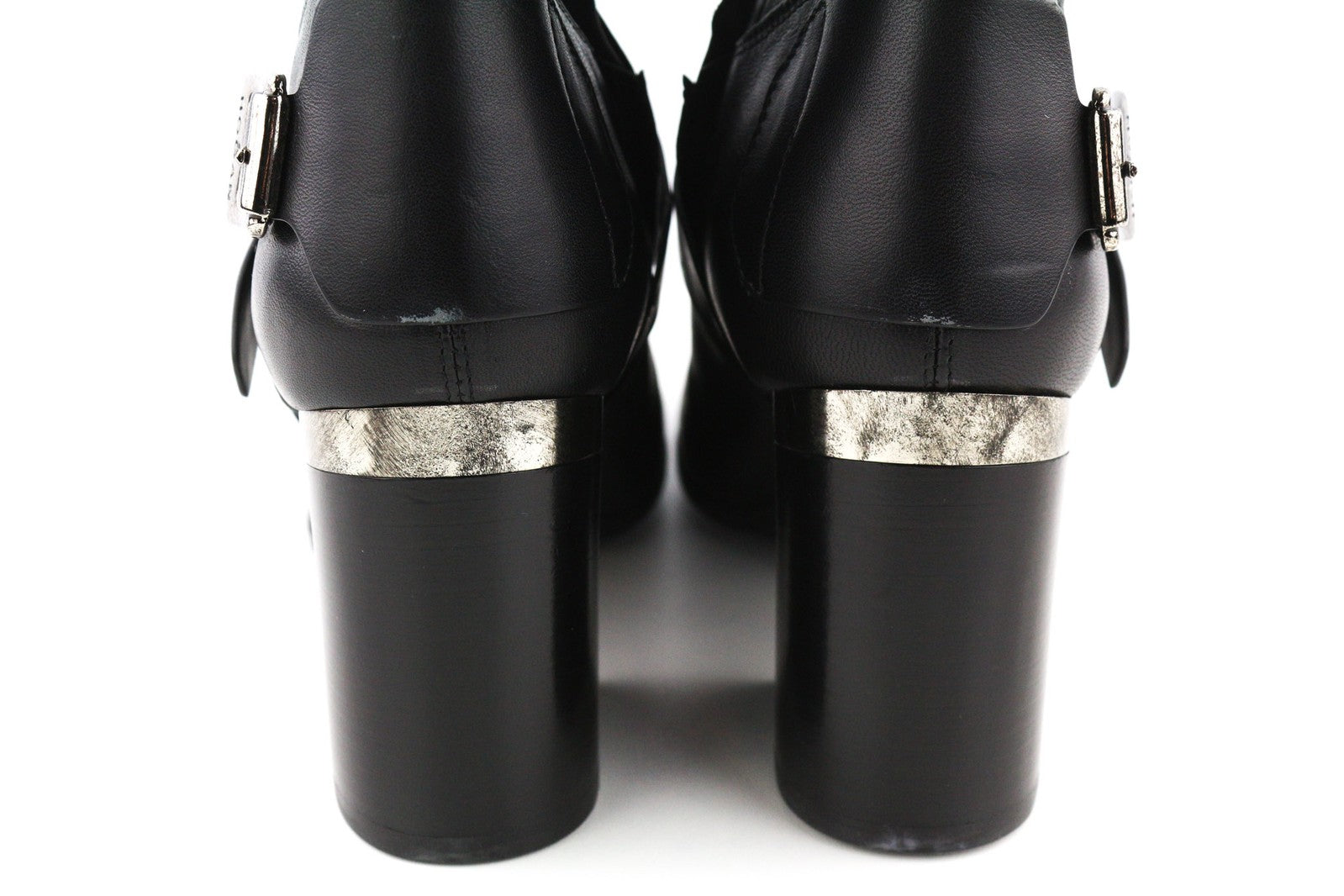 HOGAN Women Shoes EU38.5 Black Genuine Leather Buckled Over-Knee Heel Boots