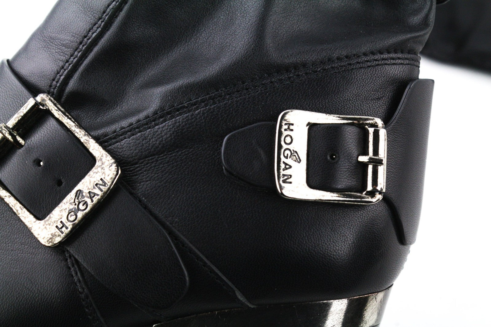 HOGAN Women Shoes EU38.5 Black Genuine Leather Buckled Over-Knee Heel Boots