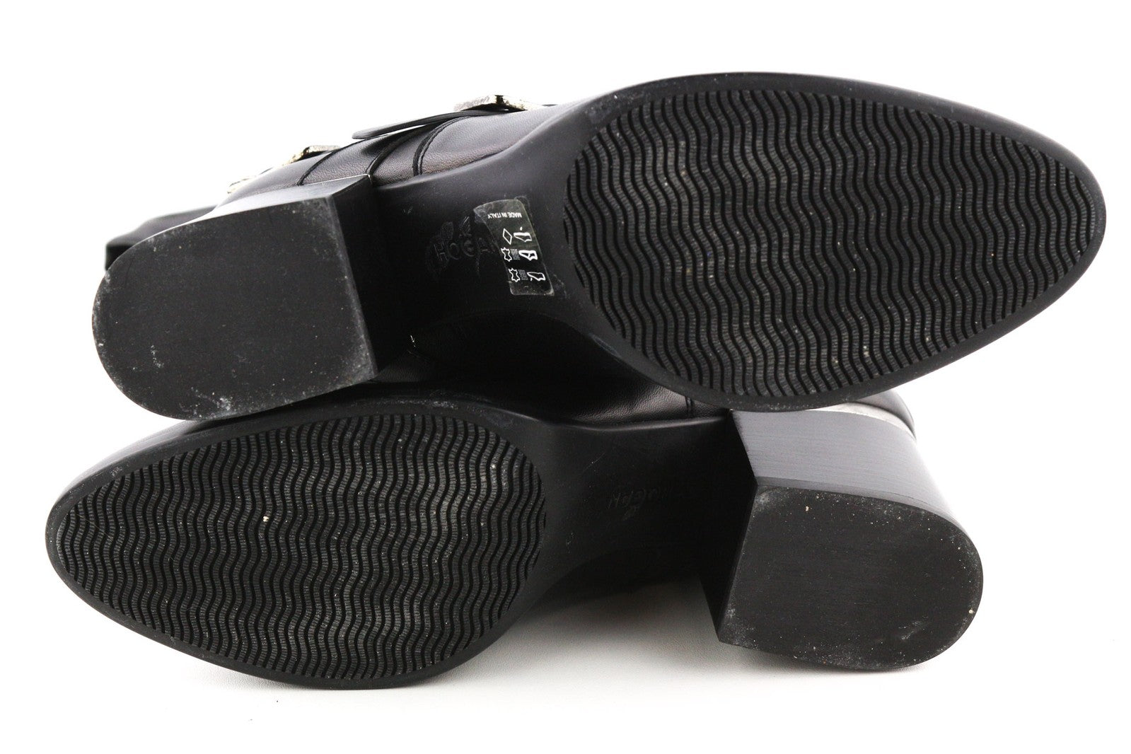 HOGAN Women Shoes EU38.5 Black Genuine Leather Buckled Over-Knee Heel Boots