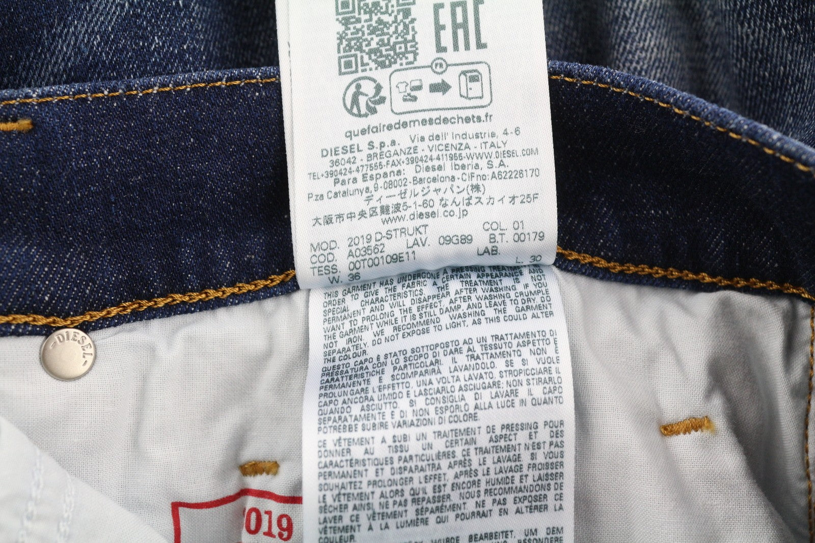 DIESEL 2019 D-Strukt 09G89 Men Jeans W36/L30 Slim Fit Washed Blue Ripped RRP€325