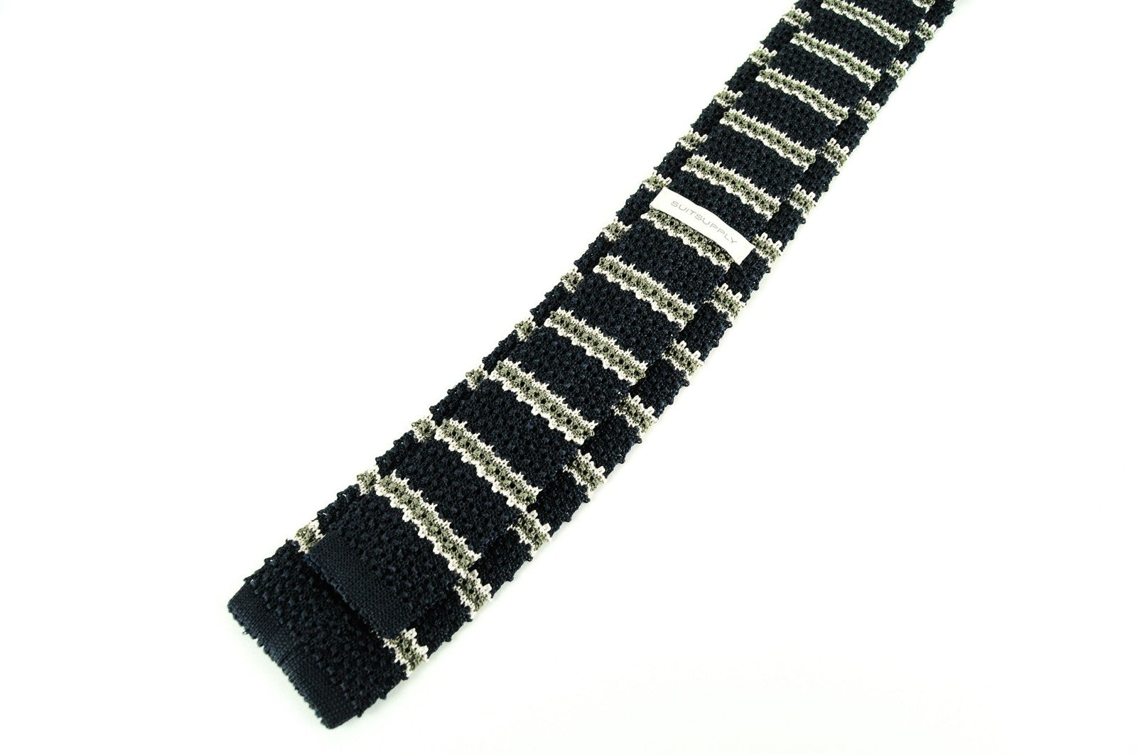 SUITSUPPLY Mens Tie 145 x 5.5 cm Navy Knitted Silk Striped Squared-End Dress