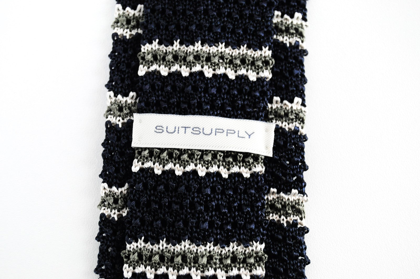 SUITSUPPLY Mens Tie 145 x 5.5 cm Navy Knitted Silk Striped Squared-End Dress