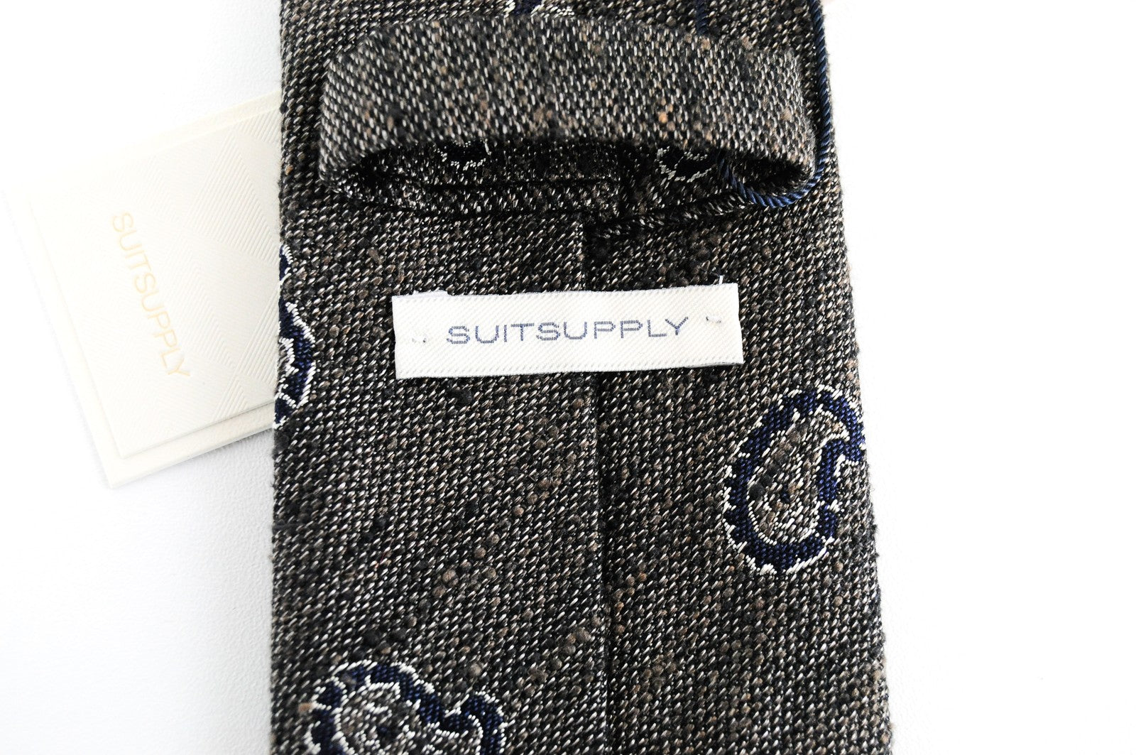 SUITSUPPLY Mens Tie 150 x 8 cm Grey Silk Cotton Paisley Pointed-End Pattern