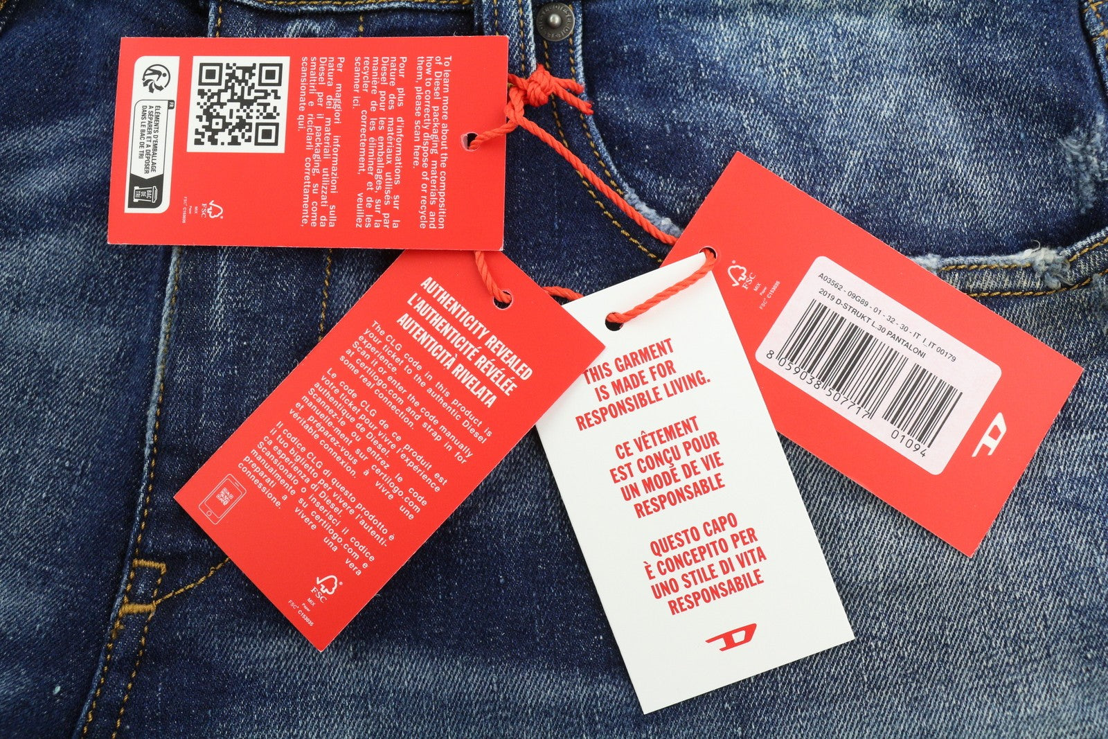 DIESEL 2019 D-Strukt 09G89 Men Jeans W32/L30 Slim Fit Washed Blue Ripped RRP€325