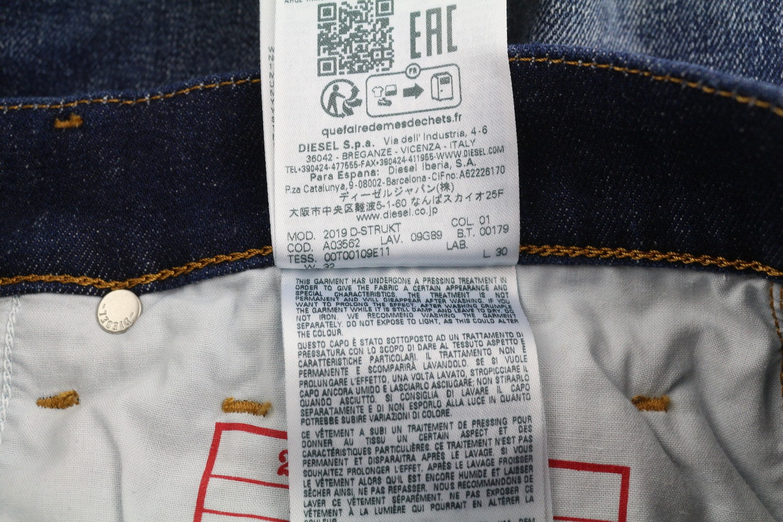 DIESEL 2019 D-Strukt 09G89 Men Jeans W32/L30 Slim Fit Washed Blue Ripped RRP€325