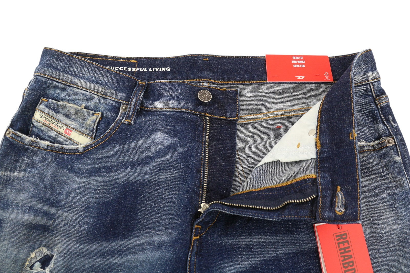 DIESEL 2019 D-Strukt 09G89 Men Jeans W32/L30 Slim Fit Washed Blue Ripped RRP€325