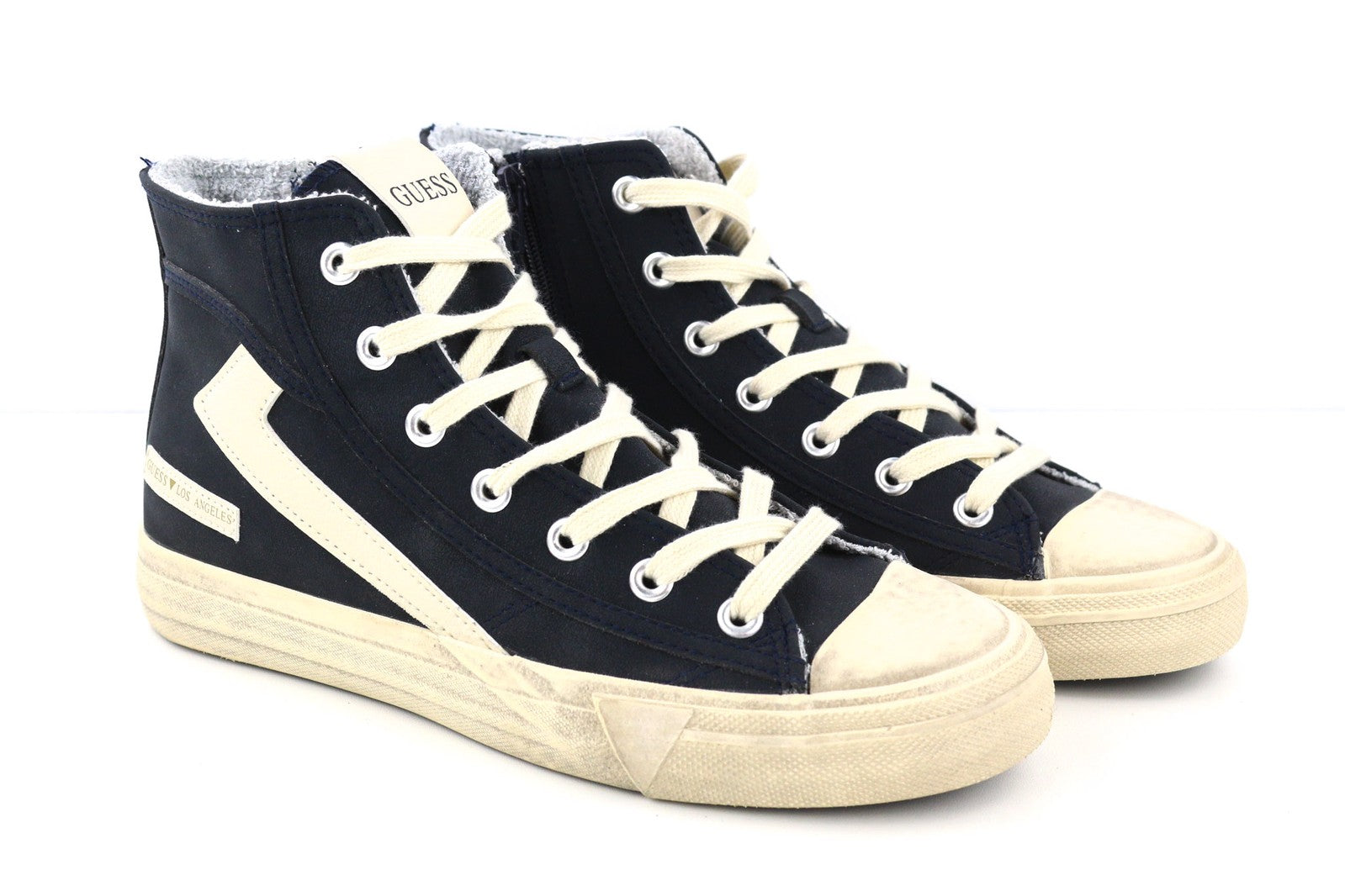 GUESS FM7EHIELE12 Men Trainers EU41 Navy Blue High-Top Laced Casual Sneakers