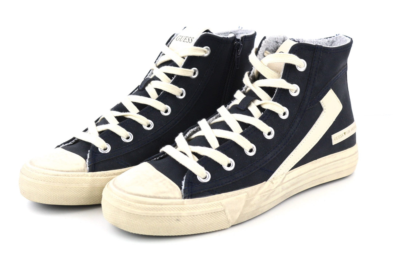GUESS FM7EHIELE12 Men Trainers EU41 Navy Blue High-Top Laced Casual Sneakers