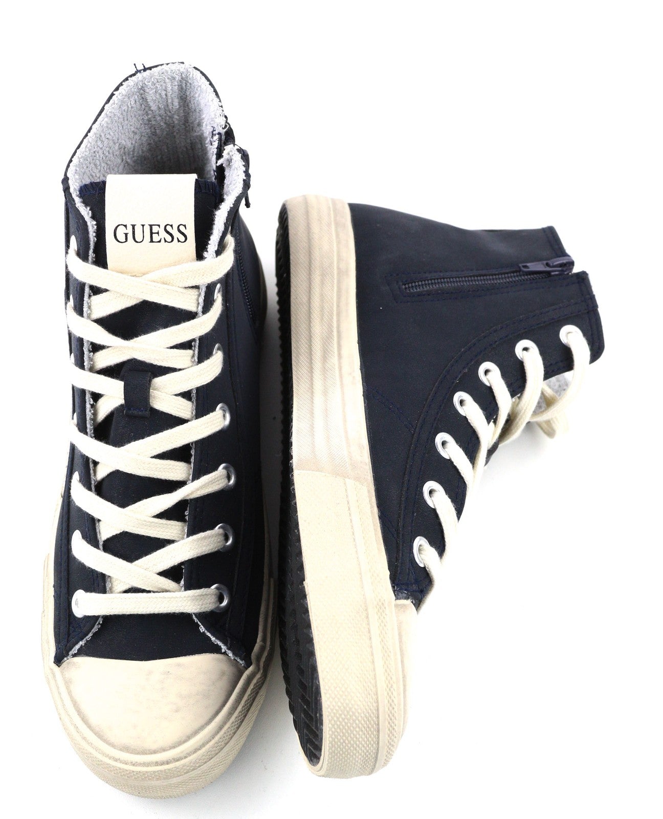 GUESS FM7EHIELE12 Men Trainers EU41 Navy Blue High-Top Laced Casual Sneakers