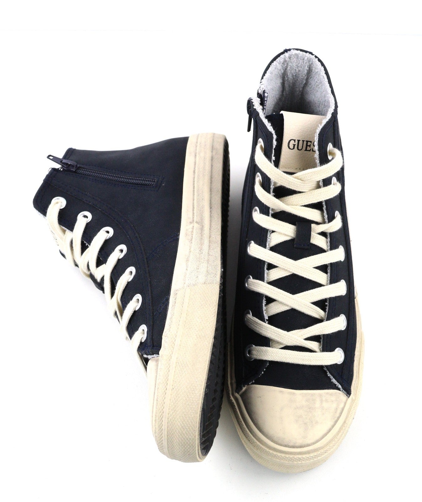 GUESS FM7EHIELE12 Men Trainers EU41 Navy Blue High-Top Laced Casual Sneakers