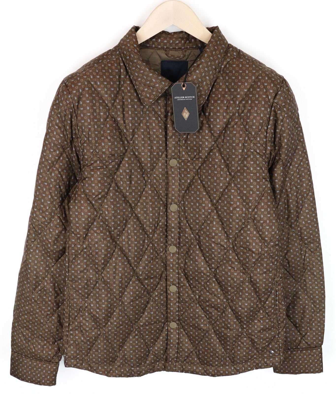 SCOTCH & SODA Quilted Brown Jacket 50 Ams Atelier Collared Snaps Men's Pattern