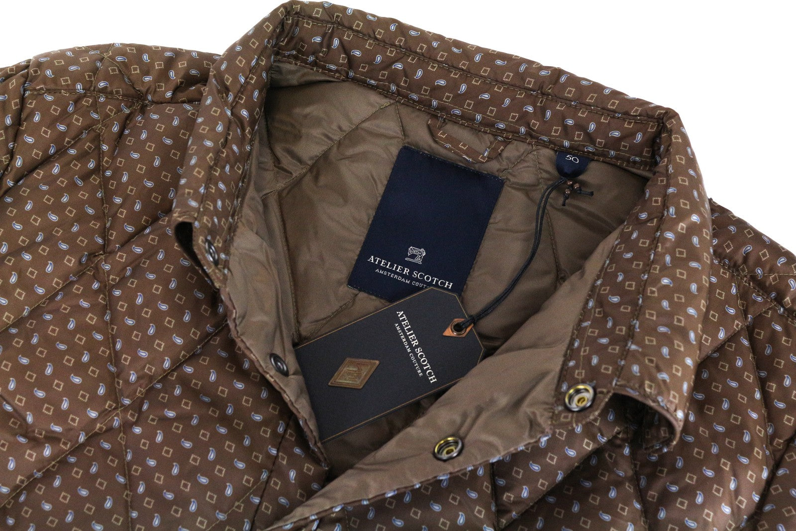 SCOTCH & SODA Quilted Brown Jacket 50 Ams Atelier Collared Snaps Men's Pattern