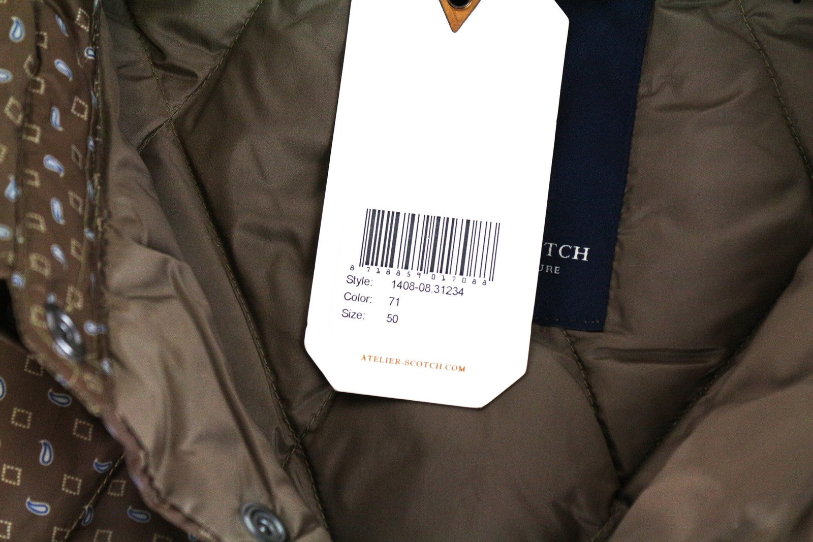 SCOTCH & SODA Quilted Brown Jacket 50 Ams Atelier Collared Snaps Men's Pattern