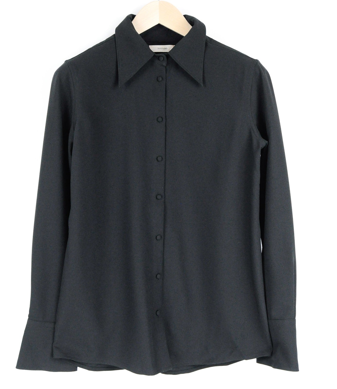 SUISTUDIO Alec Womens UK12 Shirt Black Button-Up Long Sleeve Pointed Collar