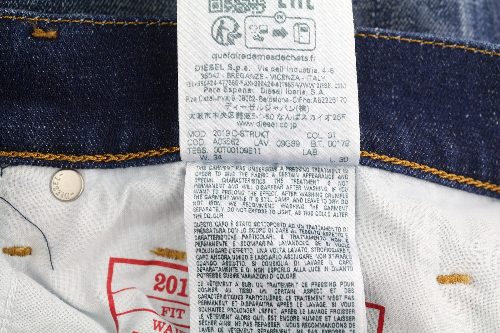 DIESEL 2019 D-Strukt 09G89 Men Jeans W34/L30 Slim Fit Washed Blue Ripped RRP€325