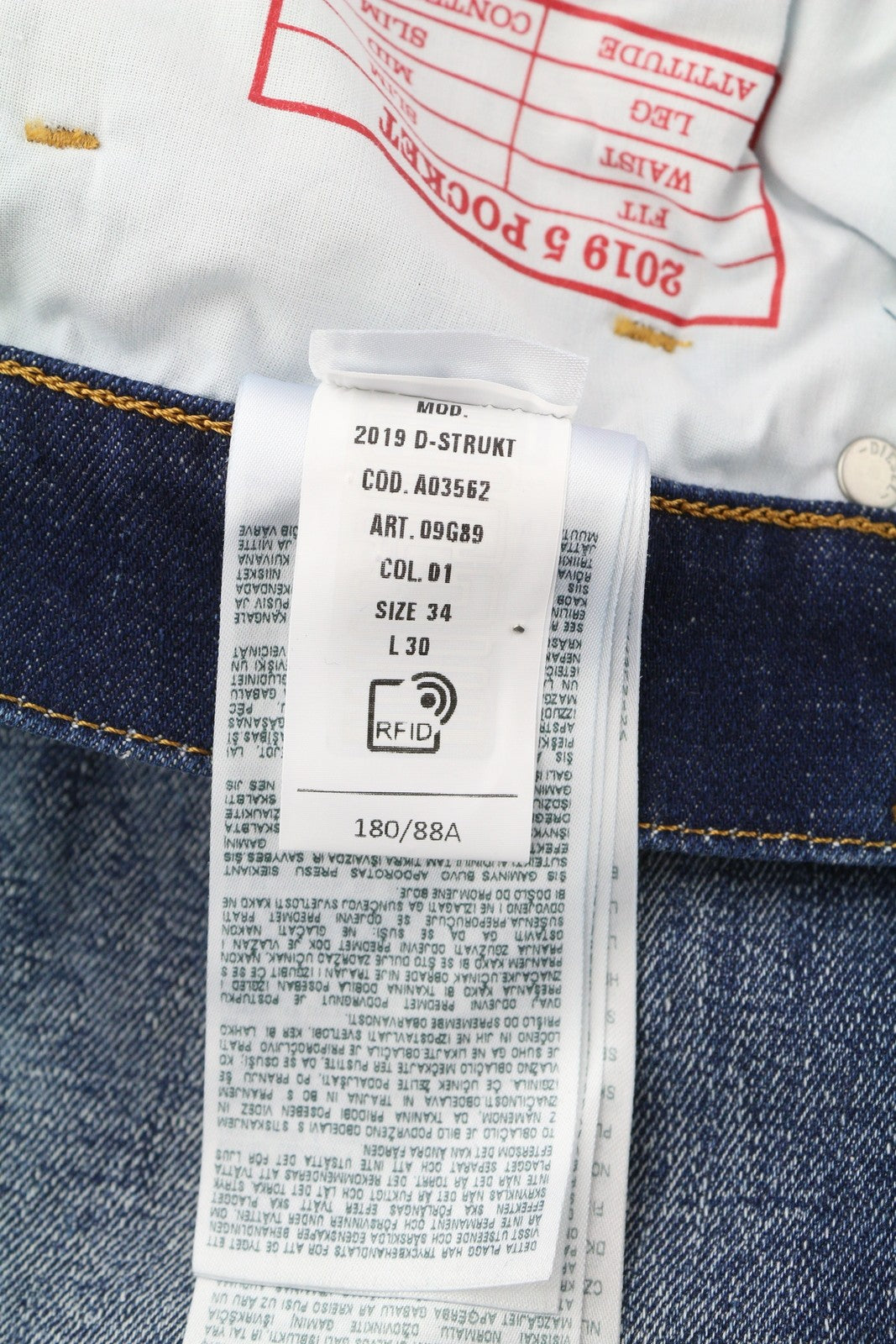 DIESEL 2019 D-Strukt 09G89 Men Jeans W34/L30 Slim Fit Washed Blue Ripped RRP€325